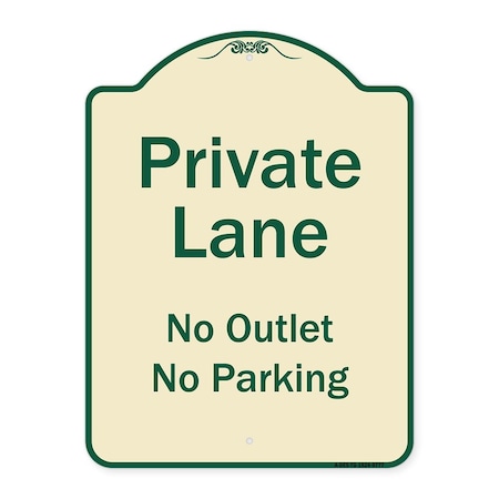 Signmission Designer Series-Private Lane No Outlet No Parking Tan & Green, 24" x 18", TG-1824-9777 A-DES-TG-1824-9777